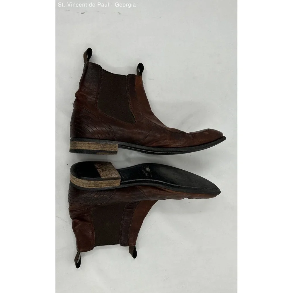 Hugo Boss Brown Leather‎ Handcrafted Italian Made Chelsea Slip-On Boot Men 8